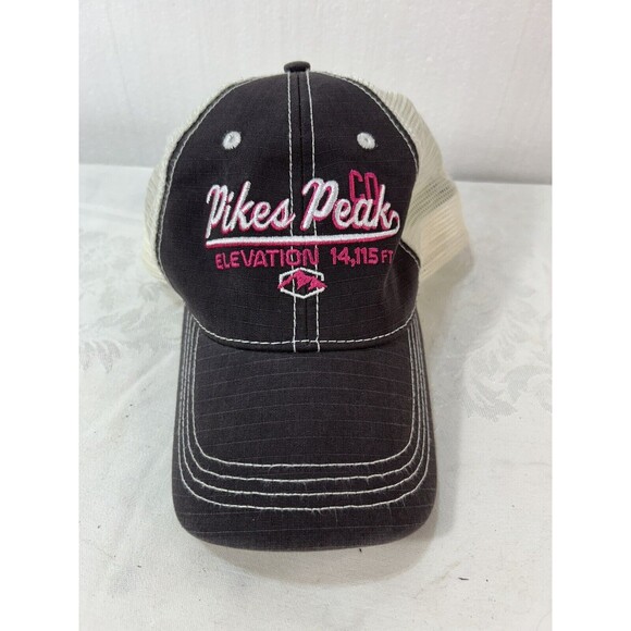 Pikes Peak Elev. 14,115 Colorado Adjustable Black/Pink Trucker Mesh Hat Cap - Picture 1 of 6
